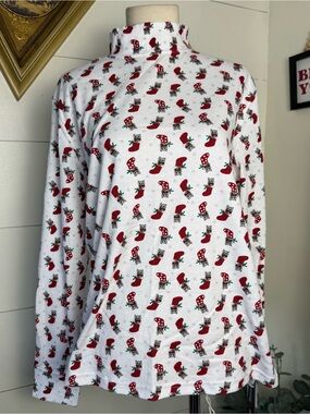 Vintage Style Hasting & Smith Christmas Kitten In Stocking Turtleneck Shirt L